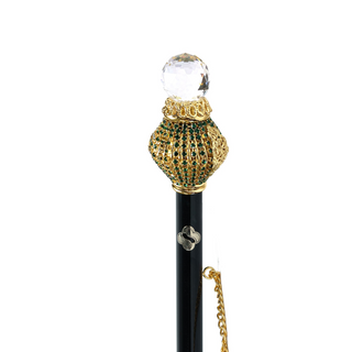 24K gold-plated emerald crystal handle long handle handcrafted Italian luxury shoehorn close-up