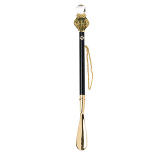 24K gold-plated emerald crystal handle long handle handcrafted Italian luxury shoehorn side view