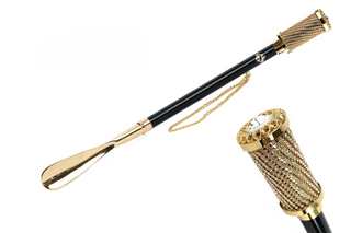24K gold-plated crystal handle long handle handmade Italian luxury shoehorn front view