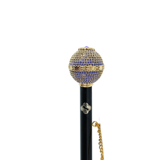 gold-plated brass sapphire crystal handle 53cm long handle handmade Italian luxury shoehorn close-up