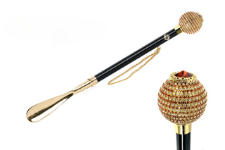 24K gold-plated multicolor crystal handle long handle handmade Italian luxury shoehorn front view