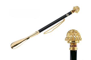 24K gold-plated brass filigree design long handle handmade Italian luxury shoehorn front view