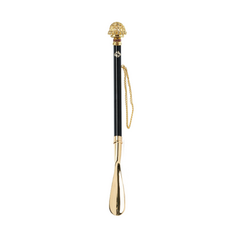 24K gold-plated brass filigree design long handle handmade Italian luxury shoehorn side view