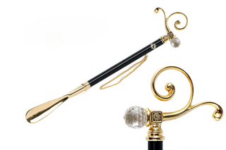 gold-plated crystal handle 53cm gift box long handle handmade Italian luxury shoehorn front view