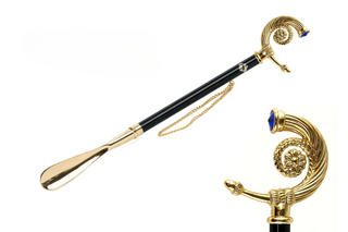 gold-plated sapphire crystal handle long handle handmade Italian luxury shoehorn front view