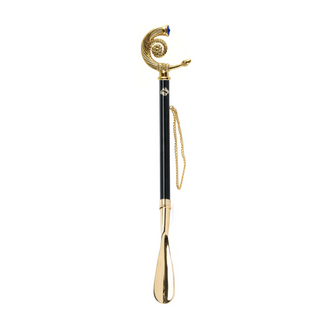 gold-plated sapphire crystal handle long handle handmade Italian luxury shoehorn side view
