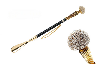 gold-plated crystal handle long handle handcrafted Italian luxury shoehorn front view