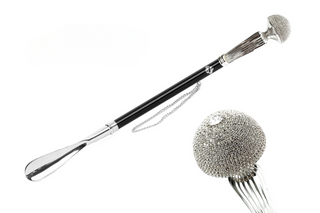 crystal knob handle handmade Italian elegant luxury shoehorn front view