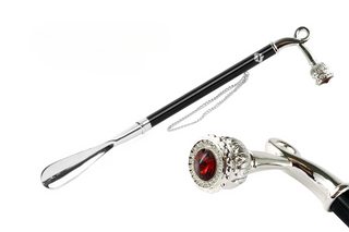 silver-plated 21 inch long handle handmade Italian luxury shoehorn front view