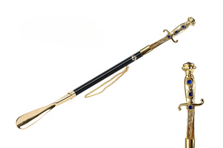 24K gold-plated long handle handmade Italian luxury shoehorn front view