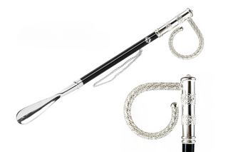 silver-plated brass gift box 53cm long handle handmade Italian luxury shoehorn front view