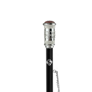 silver-plated red crystal embellishment long handle handmade Italian designer luxury shoehorn close-up