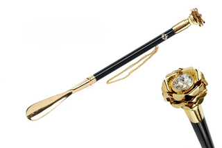 24K gold-plated artisan brass golden rose handle long handle handmade Italian luxury shoehorn front view