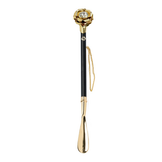 24K gold-plated artisan brass golden rose handle long handle handmade Italian luxury shoehorn side view