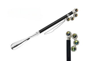 925 silver-plated multicolor crystal handle 53cm long handle handcrafted Italian luxury shoehorn front view