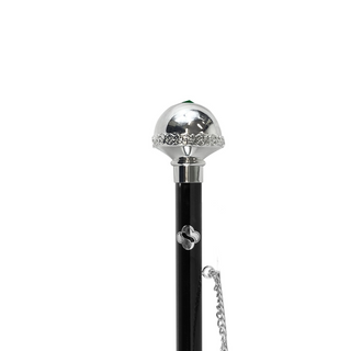 925 silver-plated emerald crystal knob long handle handmade Italian luxury shoehorn close-up