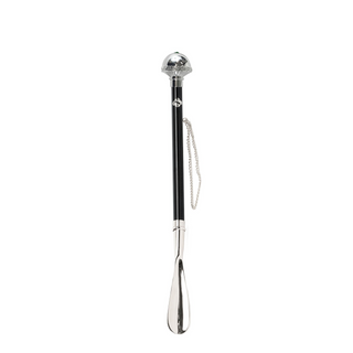 925 silver-plated emerald crystal knob long handle handmade Italian luxury shoehorn side view