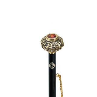 gold-plated red crystal knob long handle handmade Italian luxury shoehorn close-up