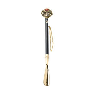 gold-plated red crystal knob long handle handmade Italian luxury shoehorn side view