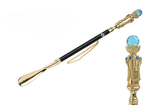 gold-plated crystal handle 53cm long handle handcrafted Italian luxury shoehorn front view