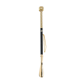 gold-plated crystal detail long handle handcrafted Italian luxury shoehorn side view