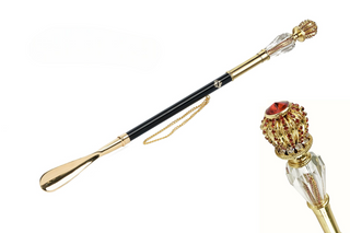 24K gold-plated red crystal handle long handle handmade Italian luxury shoehorn front view