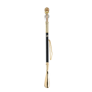 24K gold-plated red crystal handle long handle handmade Italian luxury shoehorn side view