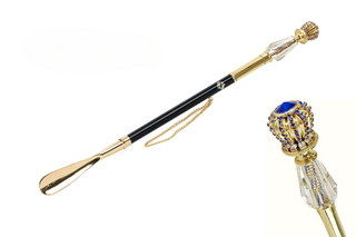 24K gold-plated sapphire crystal handle long handle handmade Italian luxury shoehorn front view