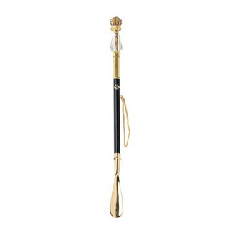 24K gold-plated sapphire crystal handle long handle handmade Italian luxury shoehorn side view