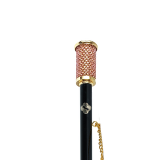 24K gold-plated pink crystal accent long handle handcrafted Italian luxury shoehorn close-up