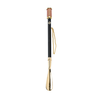 24K gold-plated pink crystal accent long handle handcrafted Italian luxury shoehorn side view
