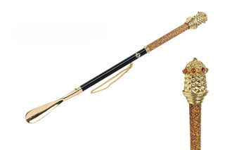gold-plated crystal handle gift box long handle handmade Italian luxury shoehorn front view