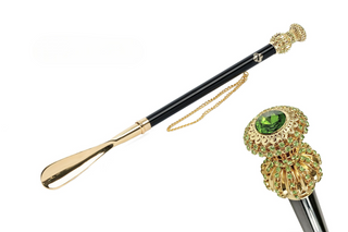 24K gold-plated crystal handle brass long handle handcrafted Italian luxury shoehorn front view