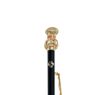 24K gold-plated crystal accents long handle handmade Italian luxury shoehorn close-up