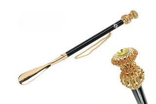 24K gold-plated crystal accents long handle handmade Italian luxury shoehorn front view