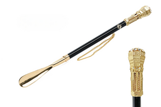 gold-plated tower design long handle handmade Italian luxury shoehorn front view