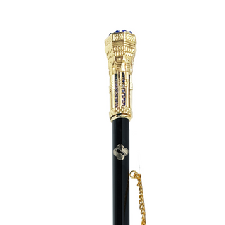 24K gold-plated sapphire tower design long handle handmade Italian luxury shoehorn close-up