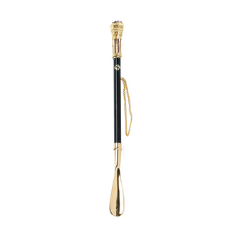24K gold-plated sapphire tower design long handle handmade Italian luxury shoehorn side view