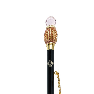 gold-plated pink crystal handle long handle handmade Italian luxury shoehorn close-up
