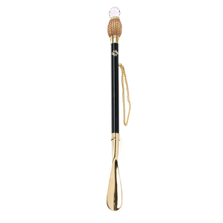 gold-plated pink crystal handle long handle handmade Italian luxury shoehorn side view
