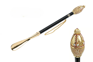gold-plated 24K gold accents crystal handle long handle handmade Italian luxury shoehorn front view