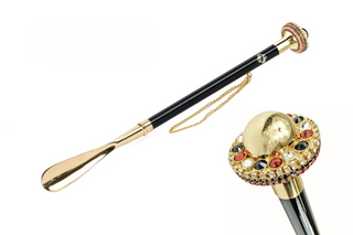 24K gold-plated crystal handle long handle handmade Italian luxury shoehorn front view