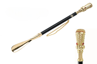 24K gold-plated brass long handle handmade Italian luxury shoehorn front view