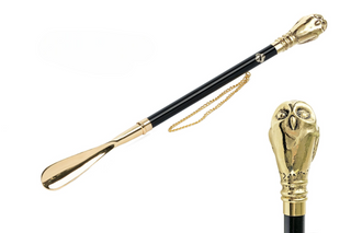 24K gold-plated owl handle long handle handcrafted Italian luxury shoehorn front view