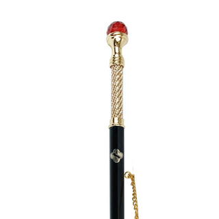 24K gold-plated brass large red crystal long handle handcrafted Italian luxury shoehorn close-up