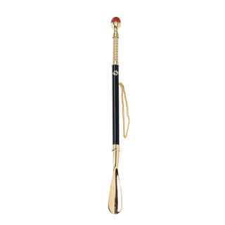 24K gold-plated brass large red crystal long handle handcrafted Italian luxury shoehorn side view