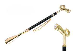 24K gold-plated brass gift box long handle handmade Italian luxury shoehorn front view