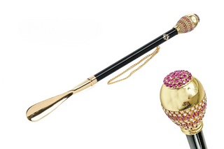 24K gold-plated crystal knob gift box long handle handmade Italian luxury shoehorn front view