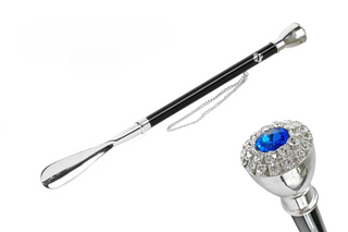 925 silver-plated brass long handle handcrafted Italian luxury shoehorn front view