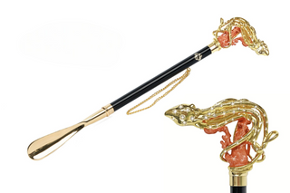 24K gold-plated brass octopus tentacle handle long handle handmade Italian luxury shoehorn front view
